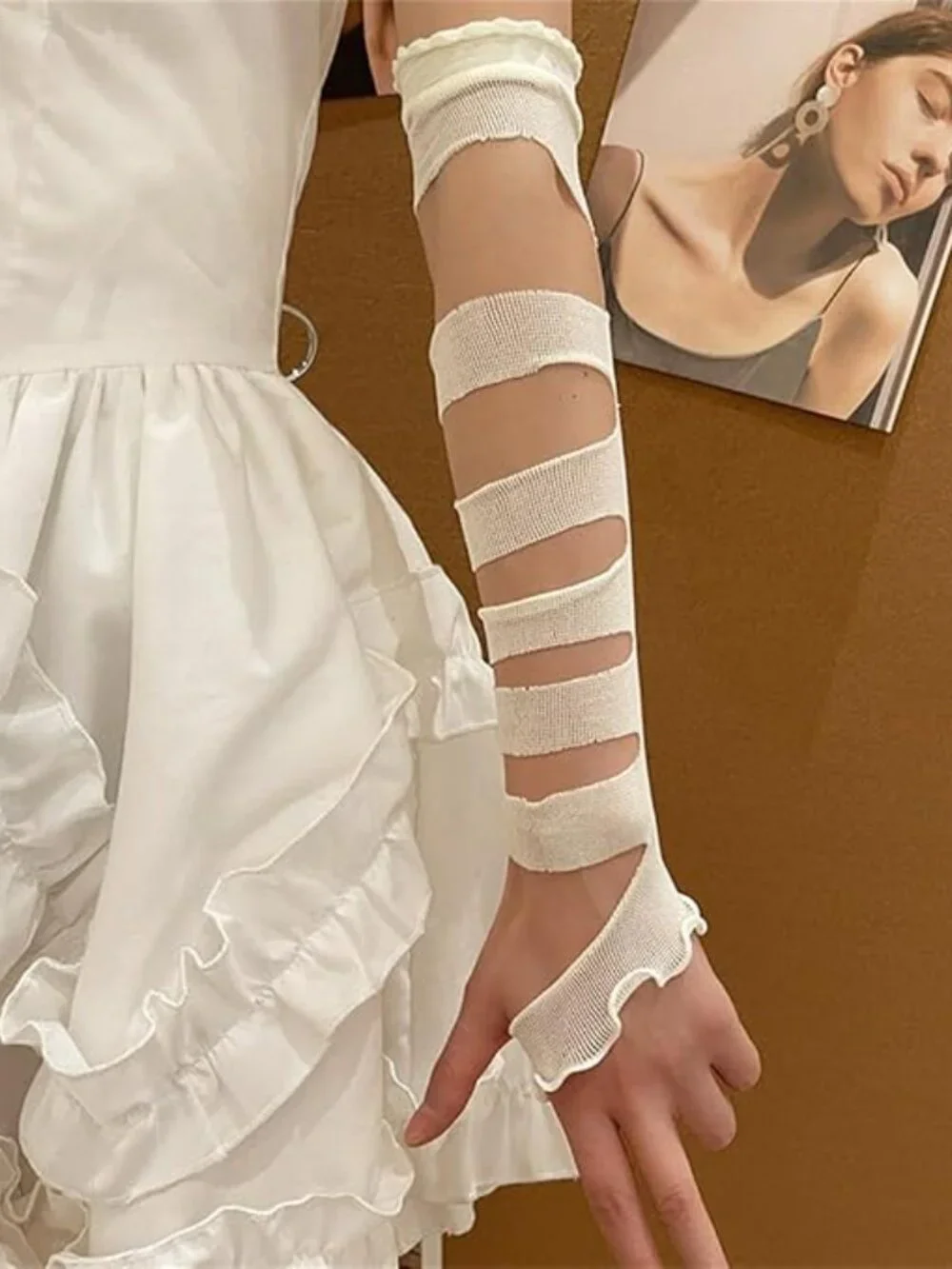 Sleeve Elastic Mesh Punk Bandage Gloves